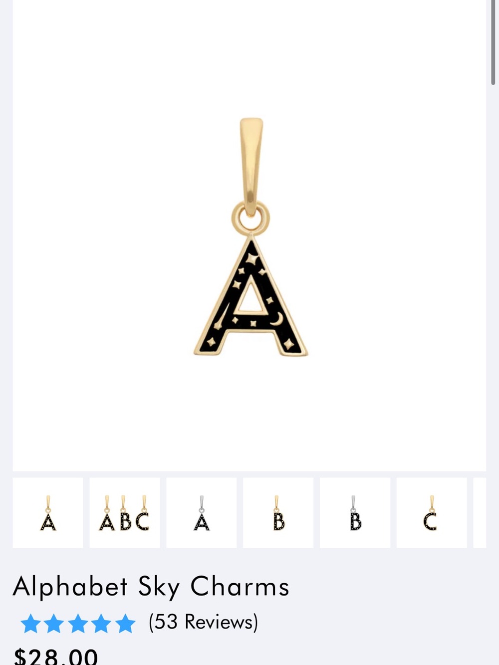 Gold and Black 'A' Alphabet Sky Charm Pendant